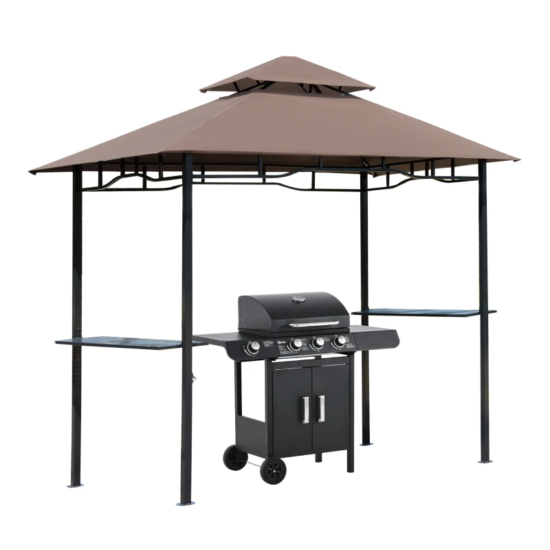 Outsunny 2.5x1.5m (8'x5') Grill Gazebo Canopy, Double Tiered Outdoor BBQ Gazebo Shelter with 2 Side Shelves for Garden, Patio, Barbecue, Picnic, Coffee