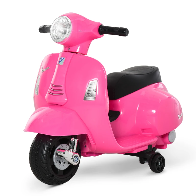 HOMCOM Moto Eléctrica Vespa para Niños de 18-36 Meses Moto de Batería 6V con Faro Bocina y 4 Ruedas 66,5x38x52 cm Rosa(m-10)