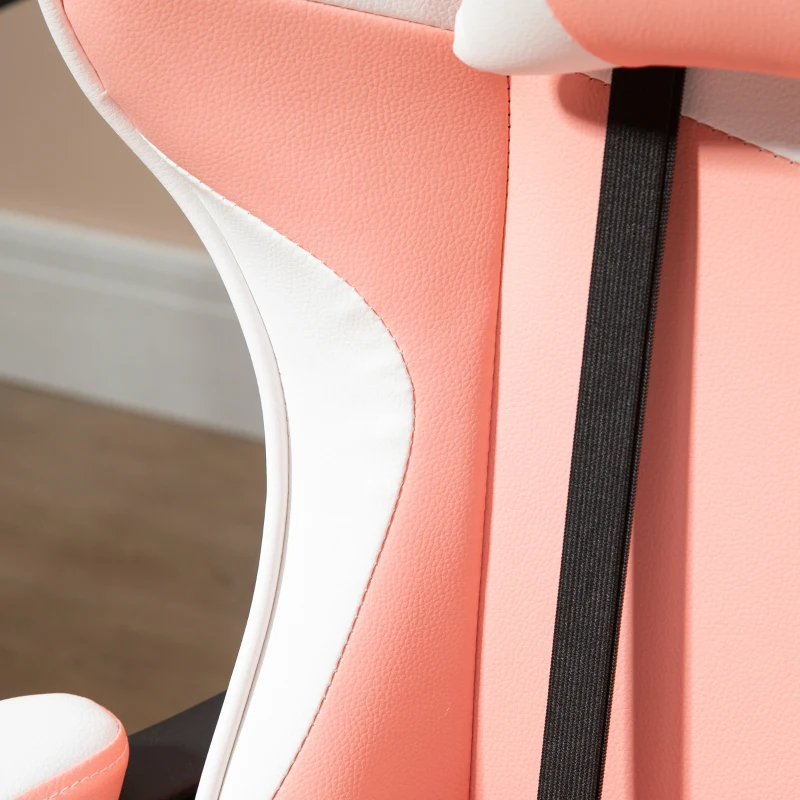 Vinsetto Silla Gaming Silla de Escritorio Reclinable 135° Reposacabezas y Cojín Lumbar  63x67x122-130 cm Rosa