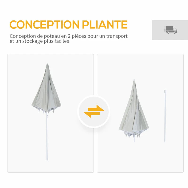 Outsunny Parasol de plage Ø 2,2 x 2,2 cm protection UV sac transport, sardines et lestage intégrés crème