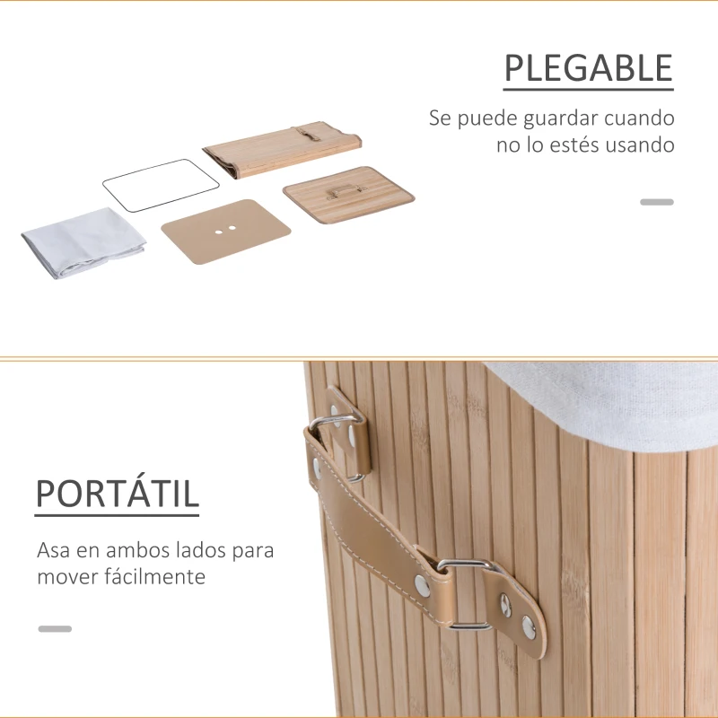 HOMCOM Cesto para la Ropa Sucia Plegable con Tapa Cubo para la Colada Rectangular con Asas 40x30x60 cm Natural