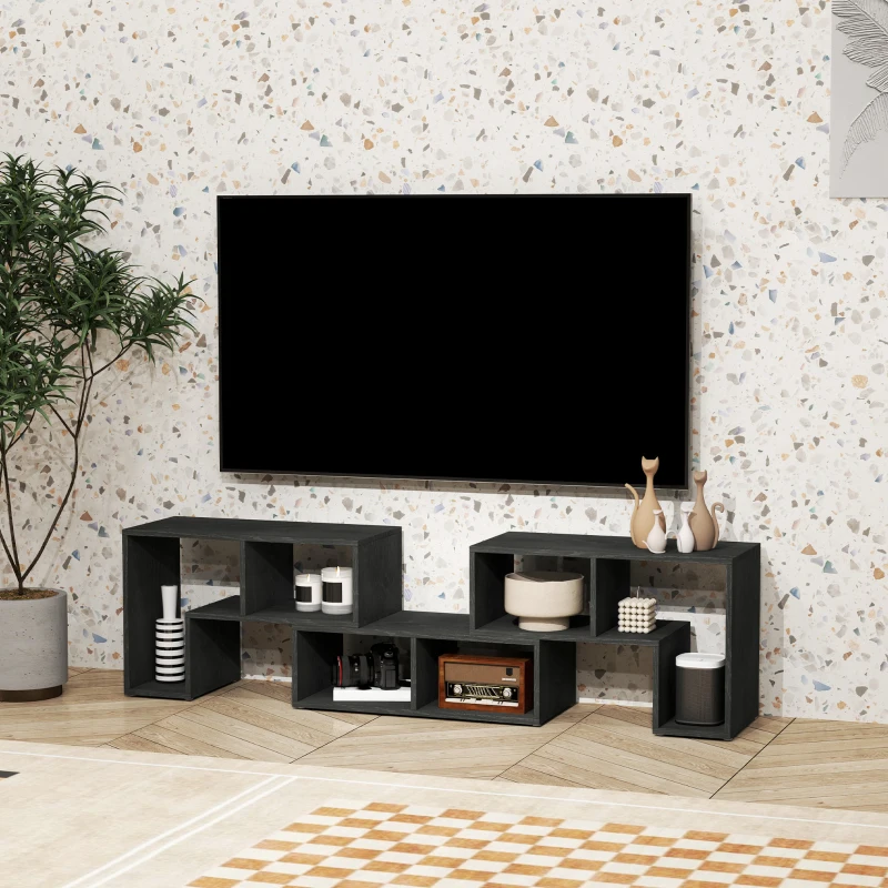 HOMCOM Mobile TV 75" max Modulabile con 2 Ripiani a L e Mensola Rettangolare, in Legno, 134-180x30.5x44 cm, Nero