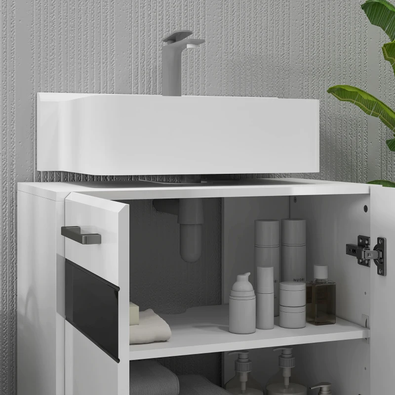 kleankin Mobile Sottolavabo in MDF con Armadietto a 2 Livelli con Ripiano Regolabile, 60x36.5x56 cm, Bianco