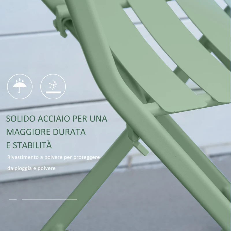 Outsunny Set da Giardino 3 Pezzi Pieghevoli in Acciaio, 2 Sedie 42x50x81 cm e Tavolino Ø60x71 cm, Verde