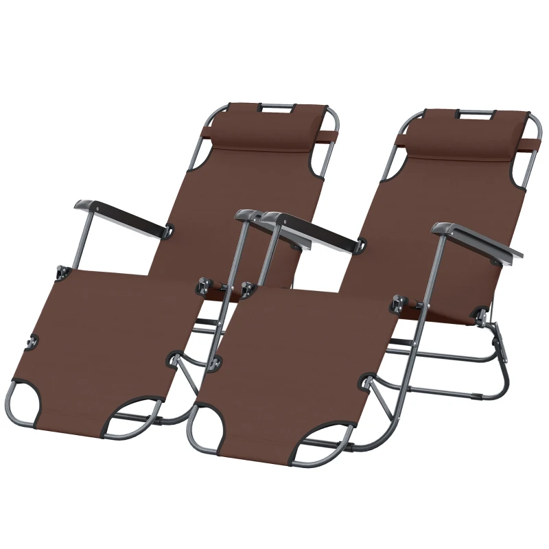 Outsunny Lot de 2 Chaises Longue inclinable transat Bain de Soleil fauteuil relax jardin 2 en 1 Pliant têtière Amovible