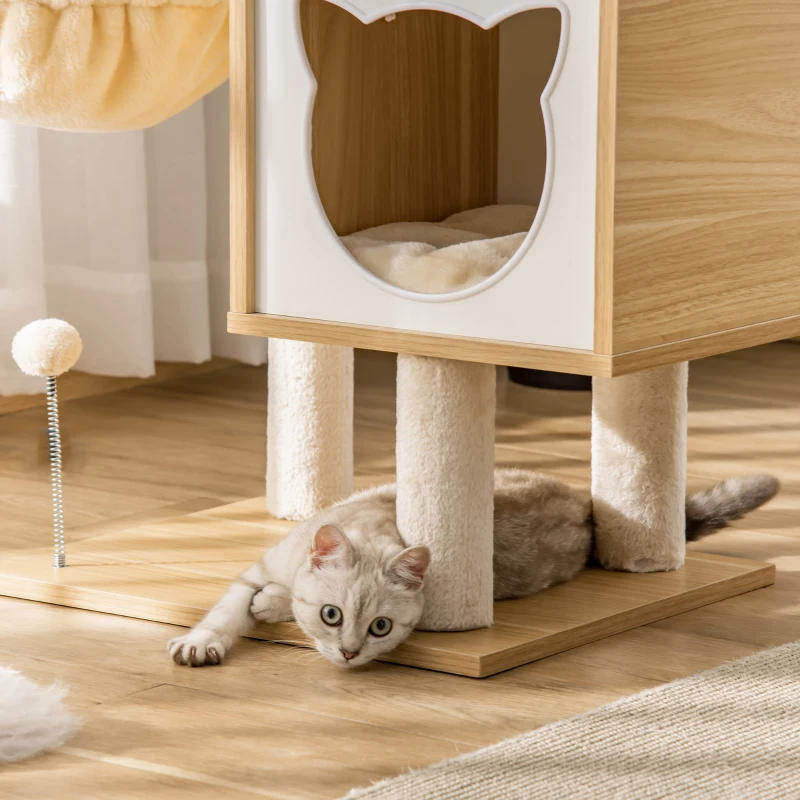 PawHut Arbre à chat griffoirs grattoirs multi-équipements niche hamac panier coussins amovibles hauteur 126 cm peluche courte sisal naturel beige