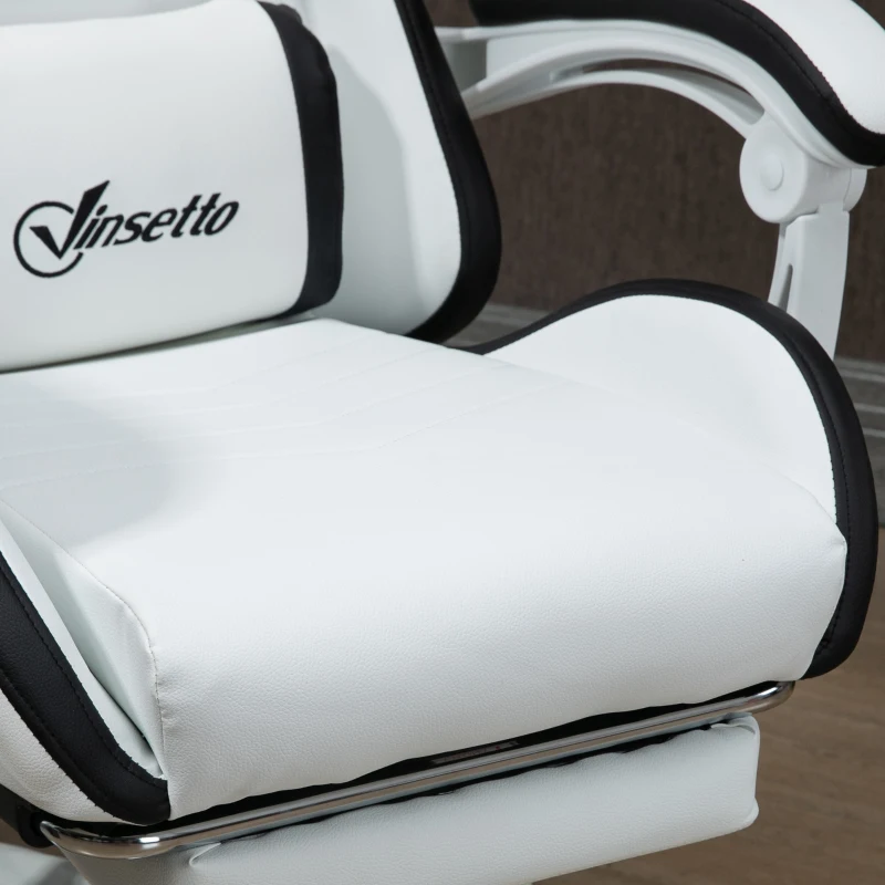 Vinsetto Siège gaming fauteuil gaming dossier inclinable 135° avec appui-tête repose-pieds 65l x 65P x 121-129H cm blanc et noir