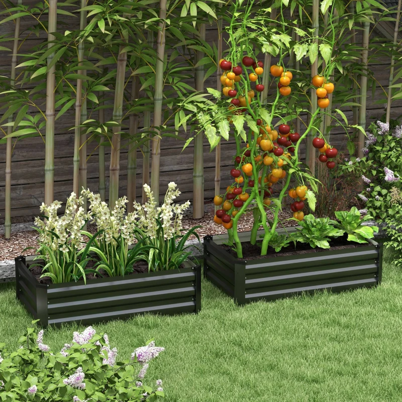 Outsunny Set of Two 100 x 60cm Steel Planter Boxes - Grey