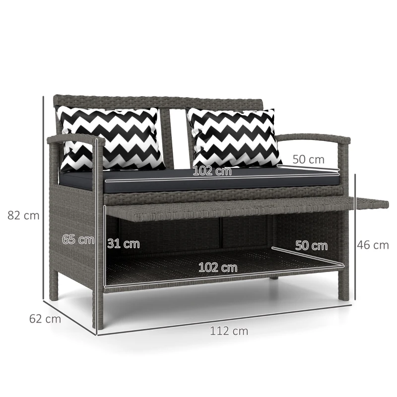 Outsunny Banc extérieur jardin 2 places banc de rangement 160L en rotin PE avec coussin 2 oreillers 112 x 62 x 82 cm gris