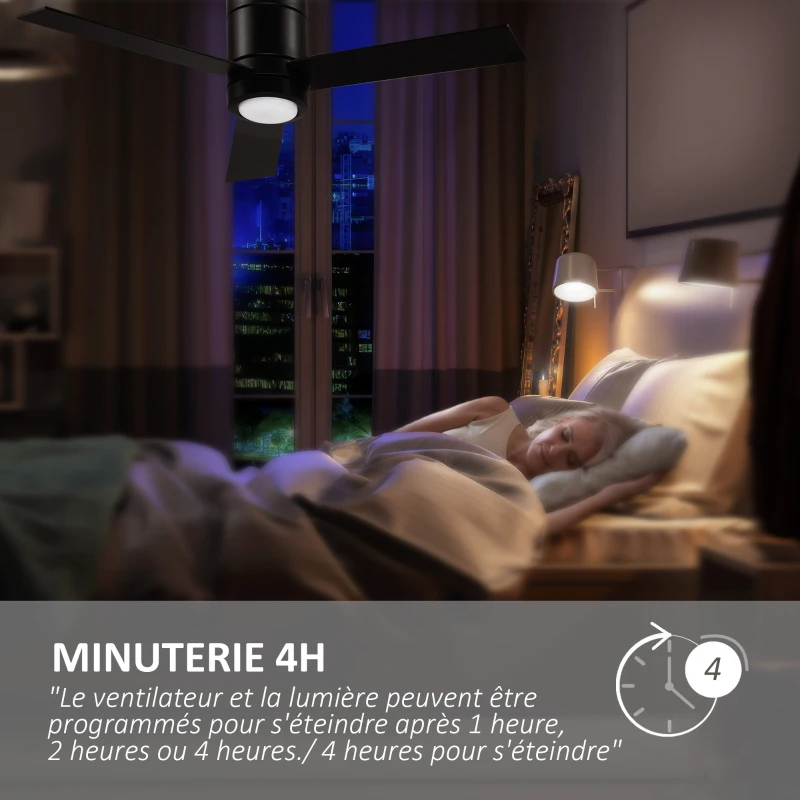 HOMCOM Ventilateur de plafond 2 en 1 avec lumière LED 3 vitesses silencieux - télécommande - diamètre 112 cm, noir