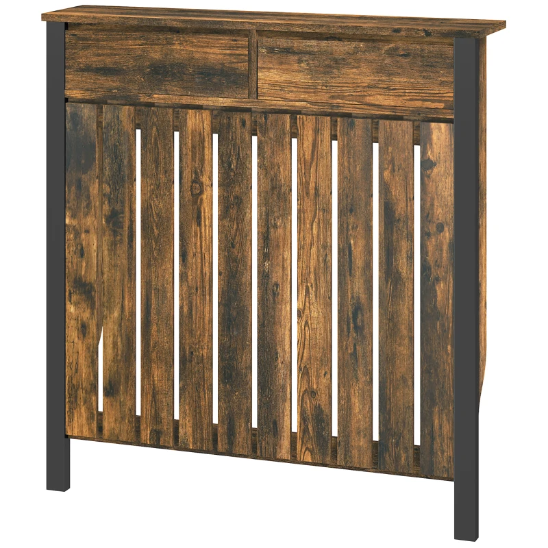 HOMCOM 93 x 88.5cm Rustic-Look Radiator Cover - Brown/Black