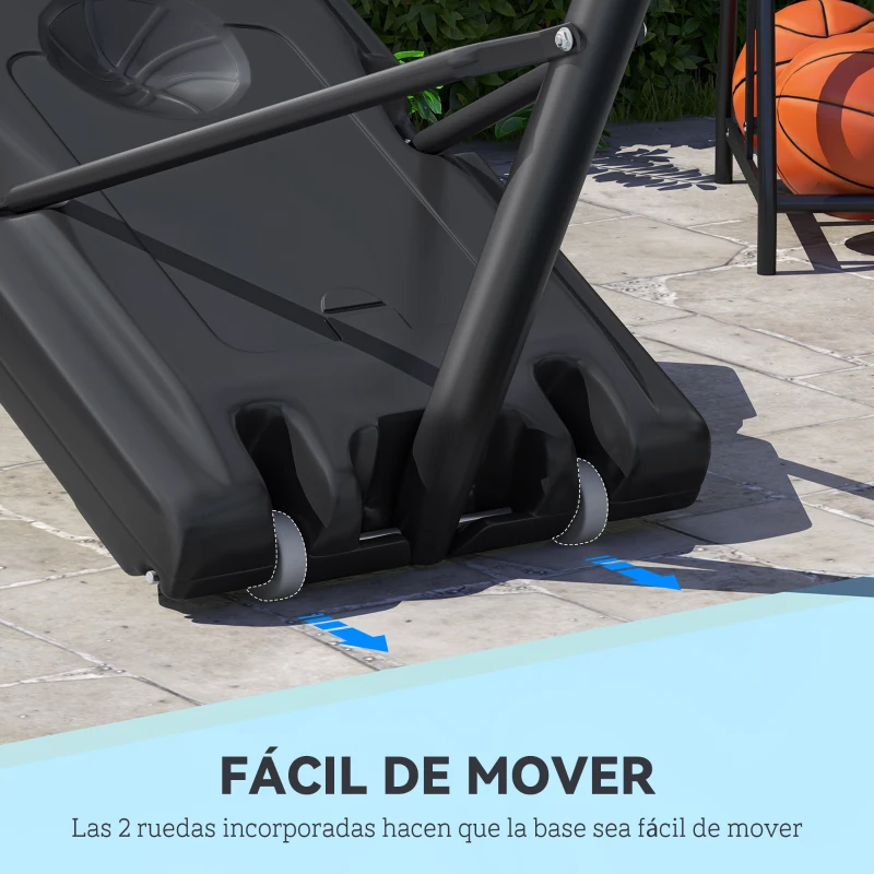 HOMCOM Canasta de Baloncesto con Altura Ajustable 220-365 cm Aro de Baloncesto con Soporte Ruedas Base Rellenable Negro