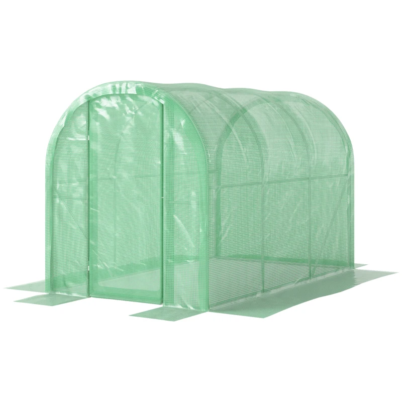 Outsunny 3 x 2 x 2m Polytunnel Greenhouse with Hinged Door, Walk-in Grow House Tent with PE Cover and Galvanised Steel Frame, Green