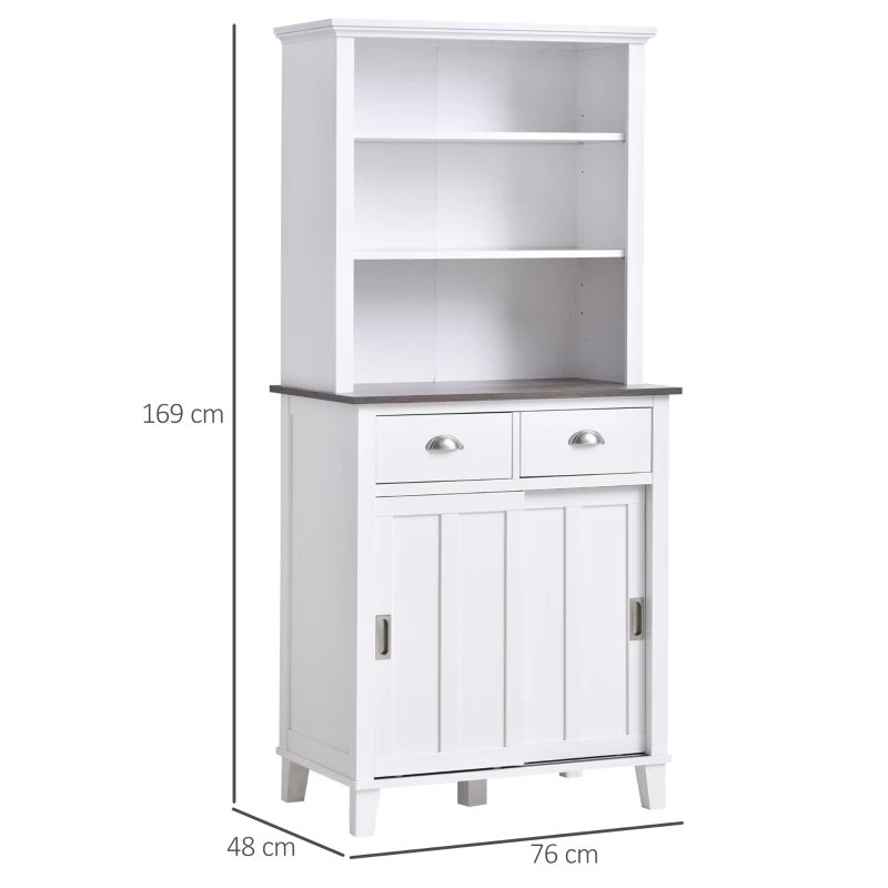 HOMCOM Buffet de cuisine armoire de cuisine multi-rangements 2 portes coulissantes 2 tiroirs 2 étagères + plateau blanc noir