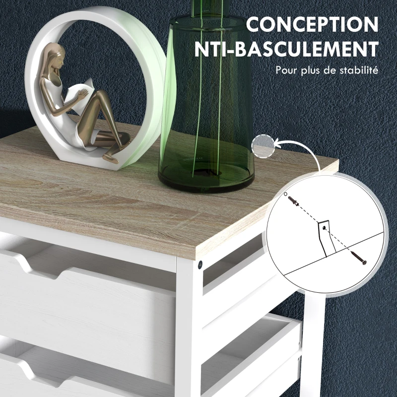 HOMCOM Commode meuble de rangement chiffonier à 7 tiroirs style comtemporain avec cadre en acier et poignées découpées blanc