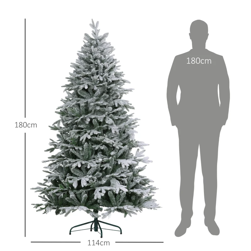 HOMCOM Albero di Natale Innevato 182.88cm con 2531 Rami Alto e Stretto con Base Pieghevole, Verde