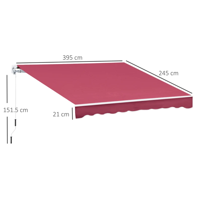 Outsunny Tenda da Sole per Esterno Avvolgibile a Manovella in Metallo e Alluminio, 4x2.5m, Rosso Scuro