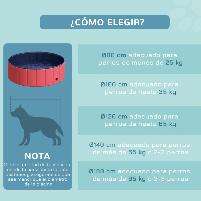 PawHut Piscina Plegable para Perros Gatos Ø100x30 cm Bañera Portátil para Mascotas PVC Antideslizante Múltiples Usos Color Rojo