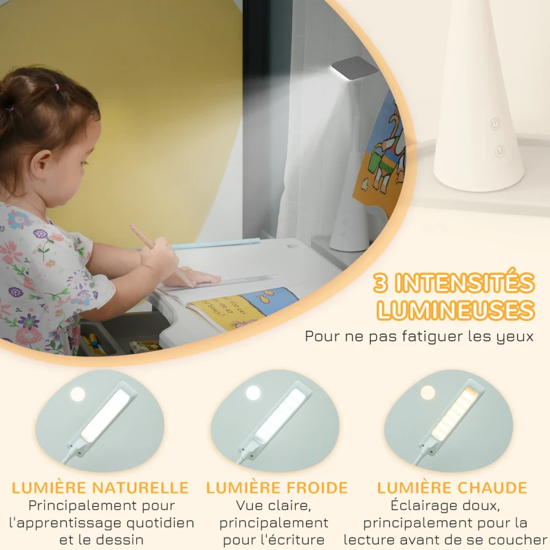 HOMCOM Ensemble chaise et bureau pour enfants avec lampe LED hauteur réglable plateau incliné support de lecture gris