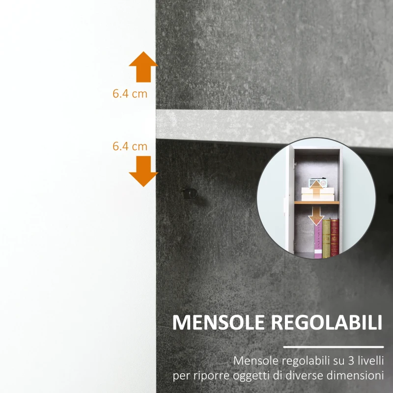 kleankin Colonna Bagno con 2 Armadietti e 2 Vani Aperti in Legno Effetto Cemento, 30x30x180cm