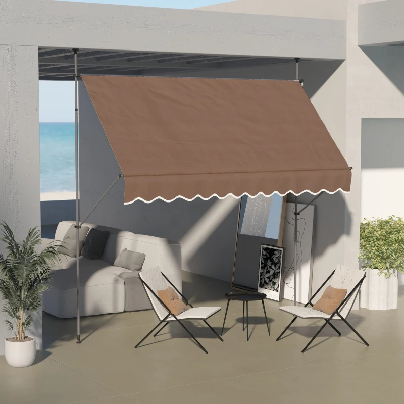 Outsunny Toldo Manual Retráctil con Manivela 300x120x210-300 cm con Altura Ajustable Impermeable y Anti-UV Café
