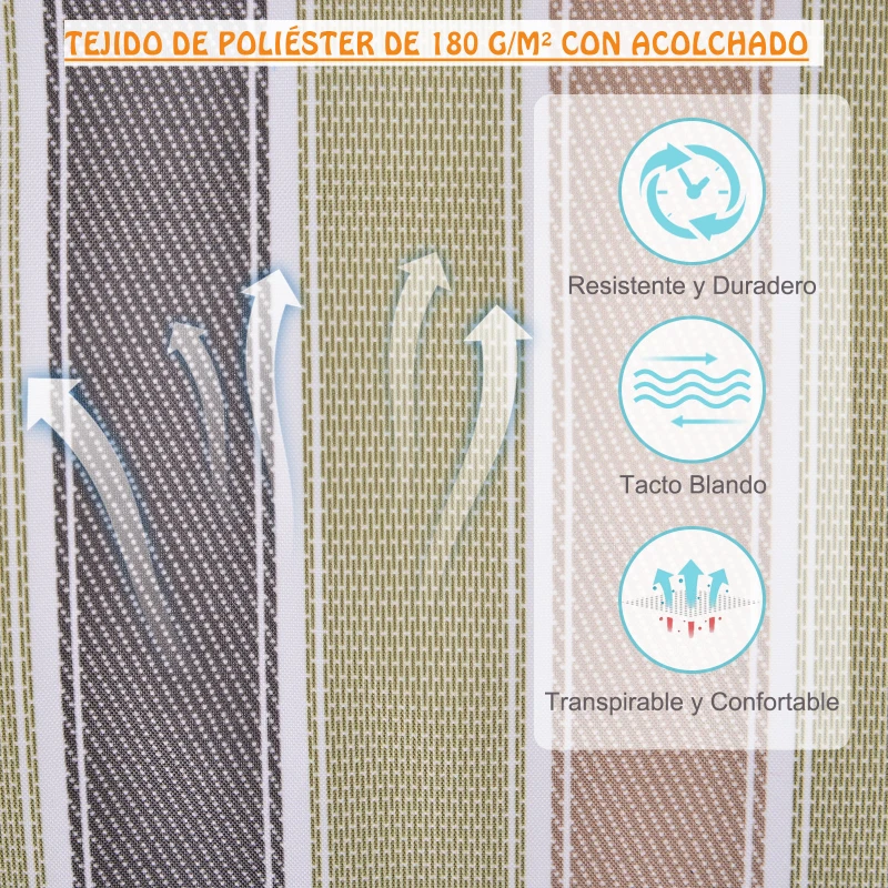 Outsunny Silla Colgante Estampado Rayas Hamaca con Cojín Reposacabezas para Interior Exterior 100x106 cm Carga Máx. 100 kg