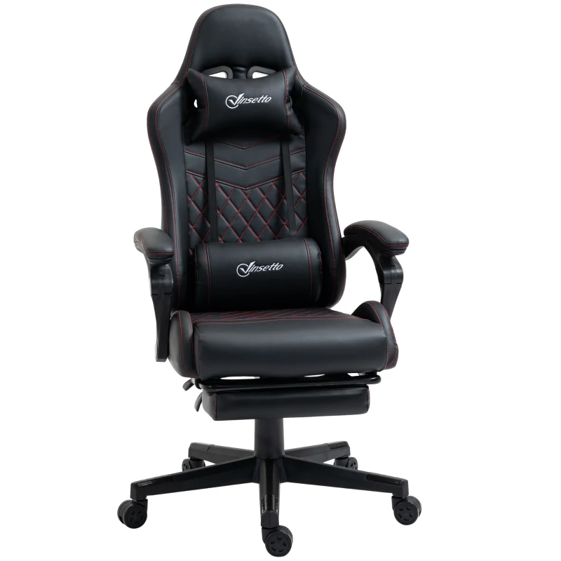 Vinsetto Computer Gaming Chair with Footrest, Video Gaming Chair for Adults with 130° Reclining Back, Desk Chair with Lumbar Support and Adjustable Height, Black Red