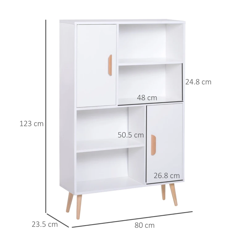 HOMCOM Libreria Scaffale Multifunzionale Salvaspazio con 2 Ante in Legno 80 x 23.5 x 123cm Bianco