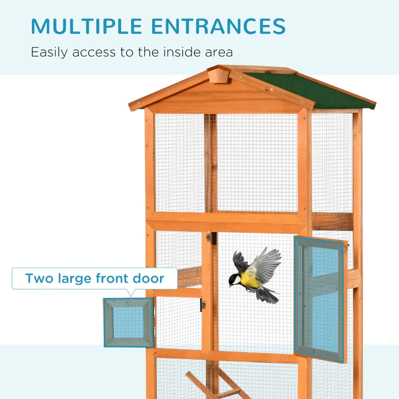 PawHut Wooden Bird Cage Budgie Cage for Canary Parakeet Aviary with Removable Tray,Asphalt Roof for Outdoor Indoor
