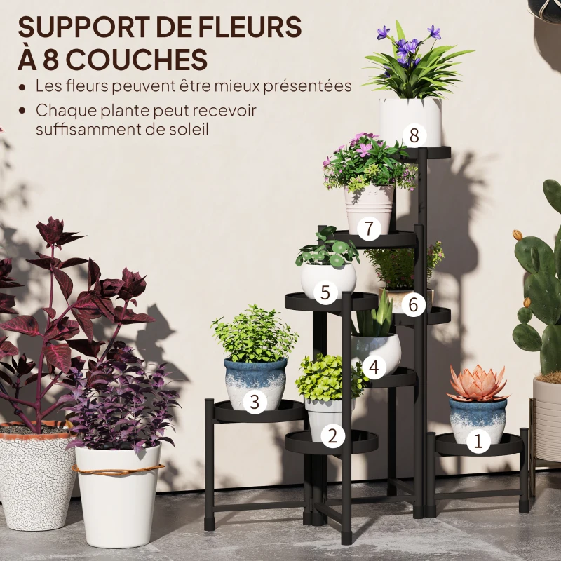 Outsunny Support plantes intérieur en acier 8 niveaux étagère à plantes structure triangulaire pliable 75 x 49 x 82 cm noir