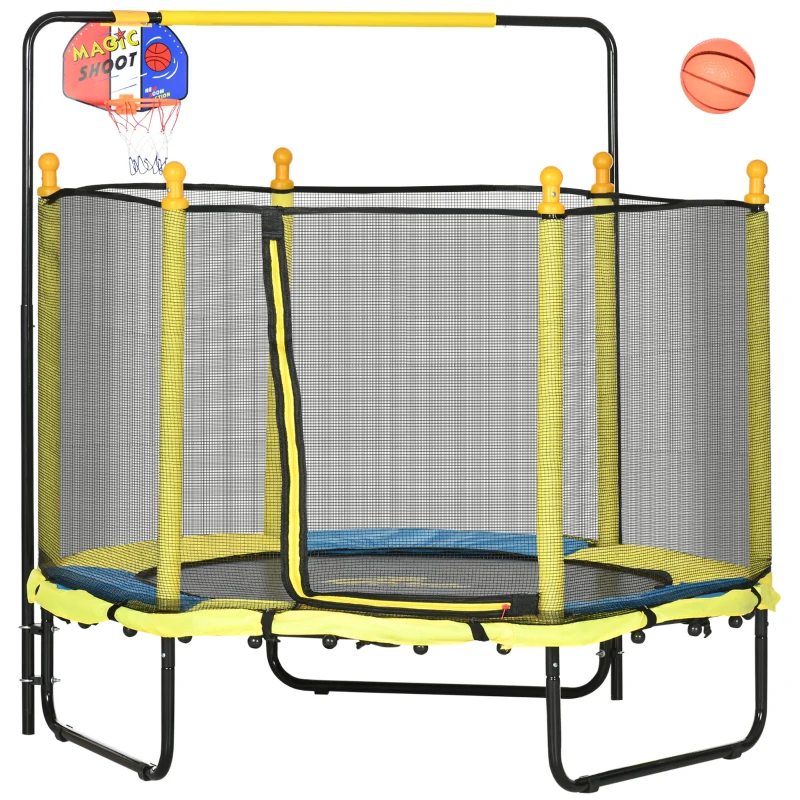 ZONEKIZ Trampoline rond enfant avec filet de protection capacité 50 kg pour adultes et enfants diamètre 140 cm jaune et noir