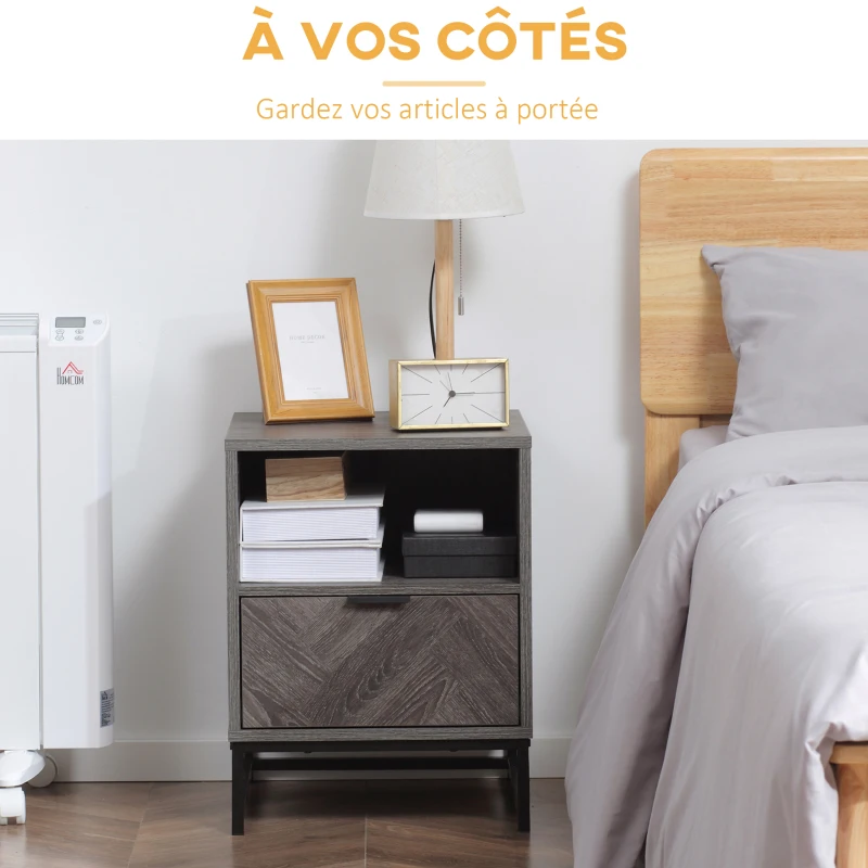 HOMCOM Table de chevet table de nuit style industriel piètement en métal - 40 x 40 x 52 cm - panneaux particules aspect bois brun gris
