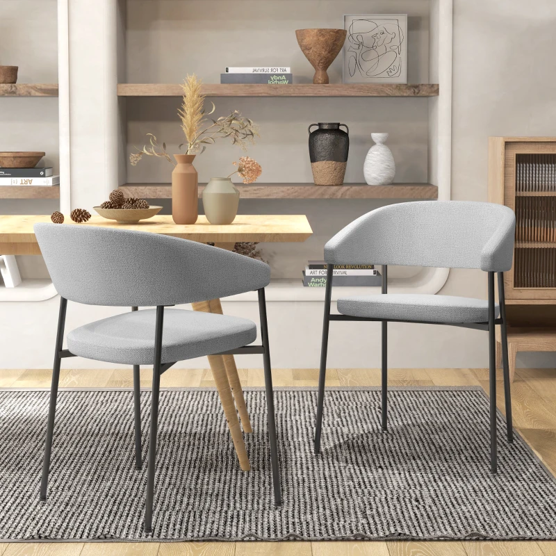 HOMCOM Ensemble de 2 chaises de salle à manger en tissu aspect lin minimaliste pieds en acier 59 x 56 x 78 cm gris clair