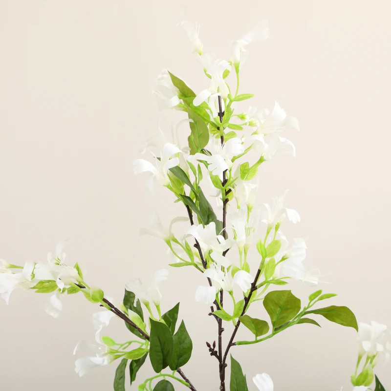 HOMCOM Artificial Plants Honeysuckle Flower in Pot Fake Plants with Curved Boots for Indoor 15x15x150cm White
