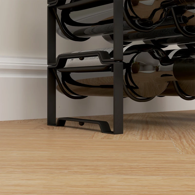 HOMCOM Portabottiglie a 4 Livelli a Onda Impilabili per 16 Bottiglie, in Metallo, 42.5x16.5x41 cm, Nero