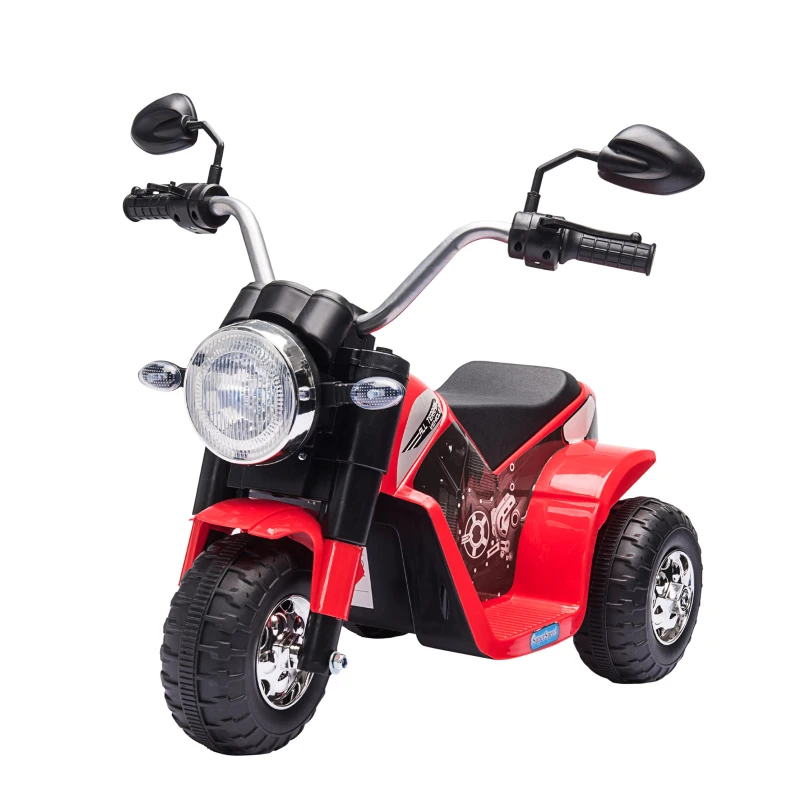 HOMCOM 6V Kids Electric Motorbike 3 Wheels Ride On Toy with Horn Headlights Realistic Sounds for Girl Boy 18 - 36 Months Red