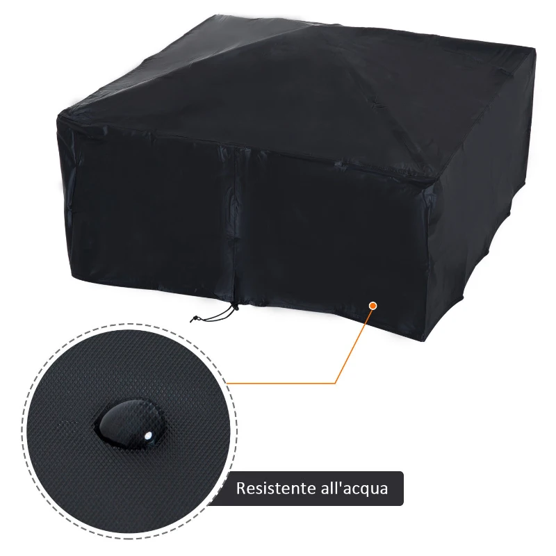 Outsunny Braciere da Giardino Quadrato con Coperchio e Copertura Antipioggia, 81x81x46cm