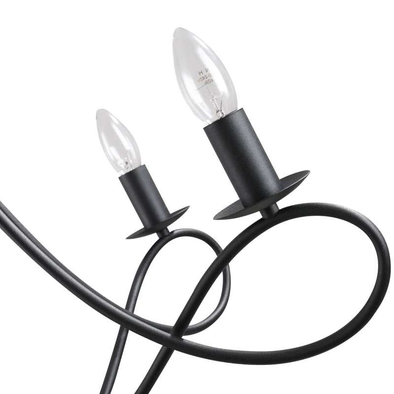 HOMCOM Lampadario a Soffitto Stile Rustico, Acciaio Intrecciato Nero con 5 Candelieri Regolabili e Pieghevoli Ф58 x 45cm