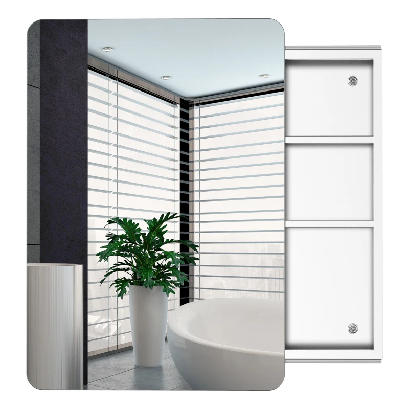 HOMCOM Armoire miroir rangement salle de bain porte coulissante  acier inox. Argent dim. 46L x 12l x H66cm