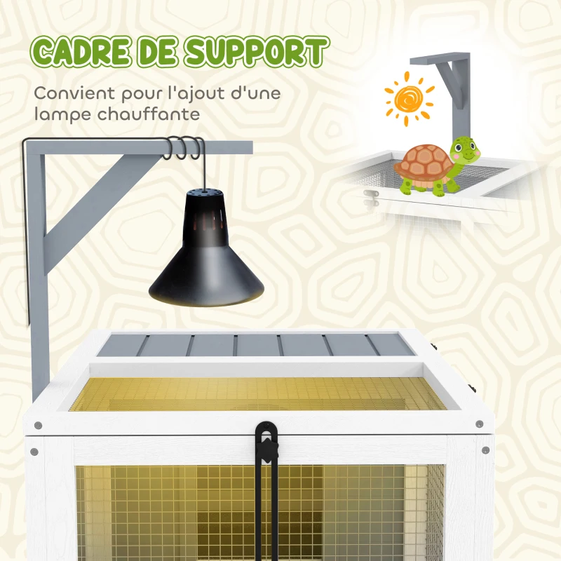 PawHut Maison enclos cage pour petit animal tortue avec 2 espaces support de lampe 81 x 48 x 31,5 cm gris