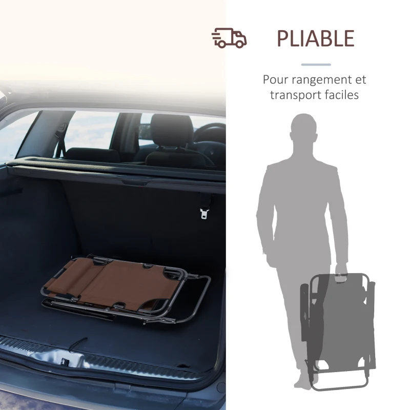 Outsunny Chaise Longue Pliable Bain de Soleil fauteuil relax jardin transat de Relaxation Dossier inclinable avec Repose-Pied