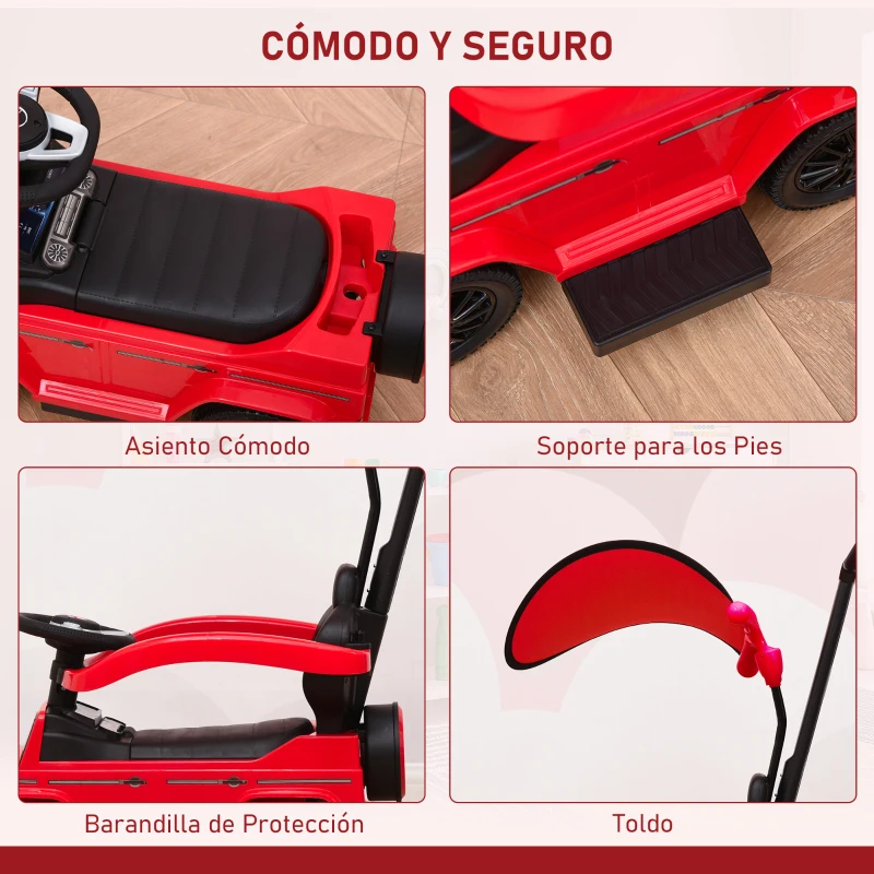 HOMCOM Coche Correpasillos para Niños de 1-3 Años con Licencia Mercedes G350 Capota Extraíble y Barandilla 85,5x40,5x95 cm Rojo