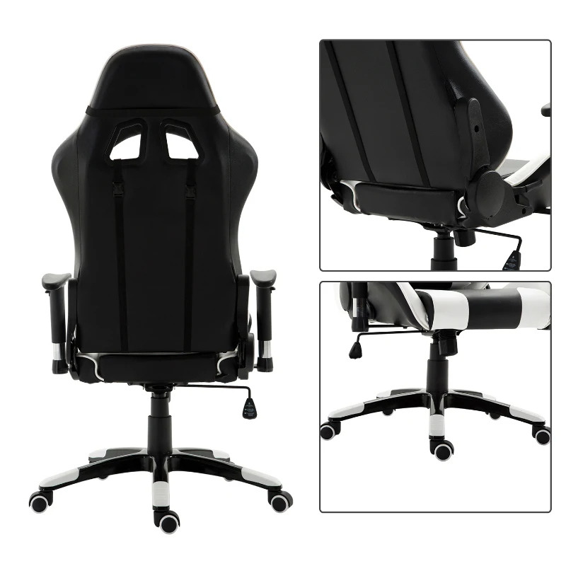 HOMCOM Fauteuil de bureau manager grand confort style baquet Racing pivotant inclinable avec coussins blanc noir