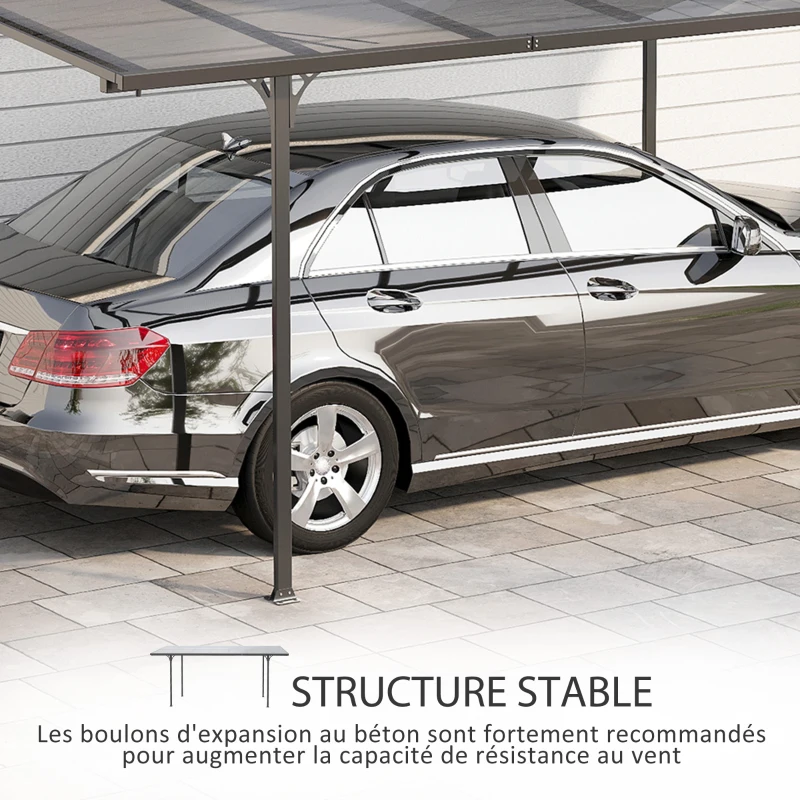 Outsunny Pergola rigide alu. polycarbonate pavillon de jardin abri de voiture 500 x 299 x 195/223 cm gris