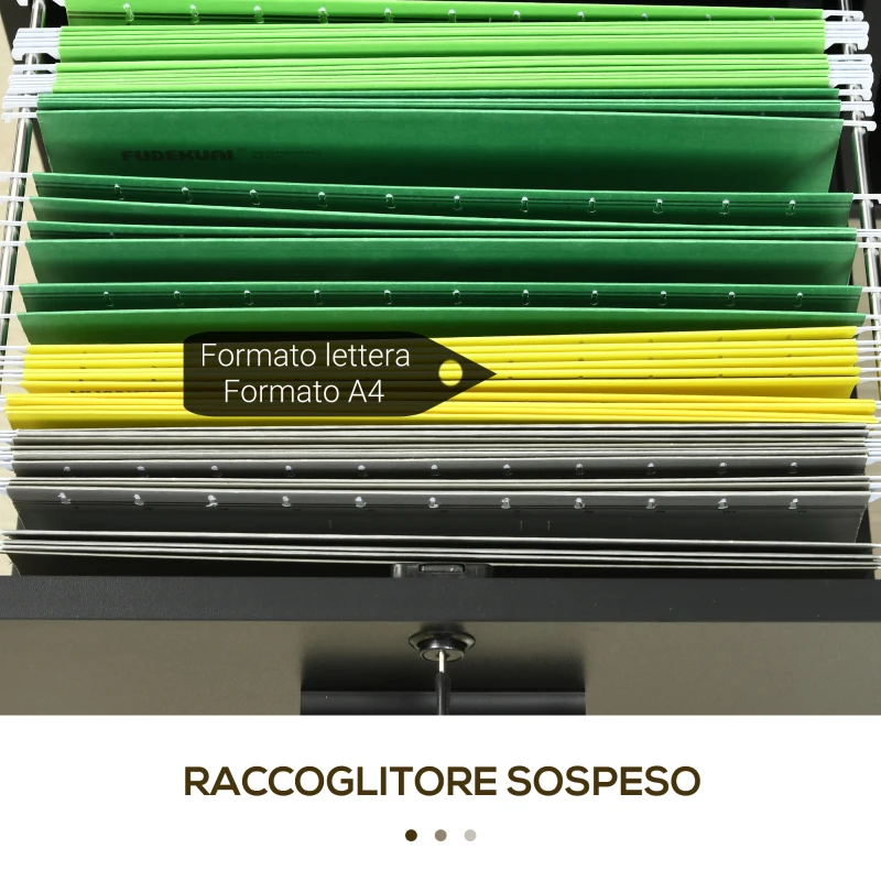 Vinsetto Mobile da Ufficio con 2 Cassetti Porta Documenti e Ripiani, Ruote con Blocco, 80x40x66cm, Nero