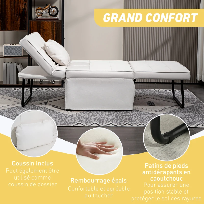 HOMCOM Fauteuil chauffeuse Pouf 3 en 1 Dossier inclinable 5 Niveaux Repose-Pied Rabattable