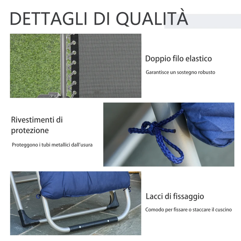 Outsunny Sedia Sdraio Pieghevole da Giardino con Schienale Reclinabile e Materassino, 90x65x110cm