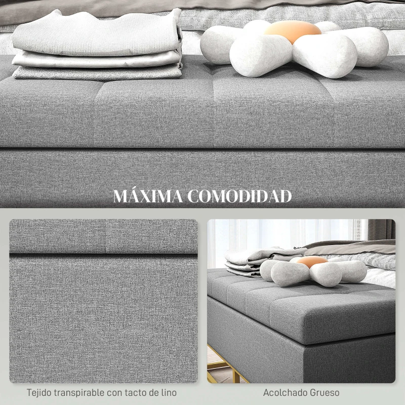 HOMCOM Banqueta con Almacenamiento Banco Rectangular Tapizado con Tapa Abatible y Patas de Acero 110x44x48 cm Gris