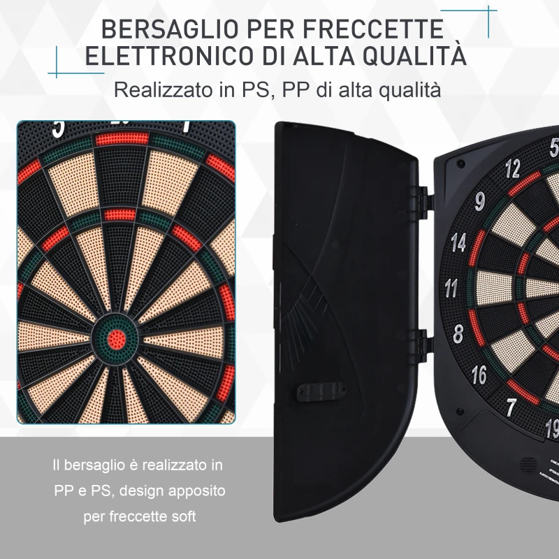 HOMCOM Bersaglio Freccette Elettronico per 8 Giocatori con 6 Freccette, Schermo LCD, 2 Porte e 26 Modalità di Gioco