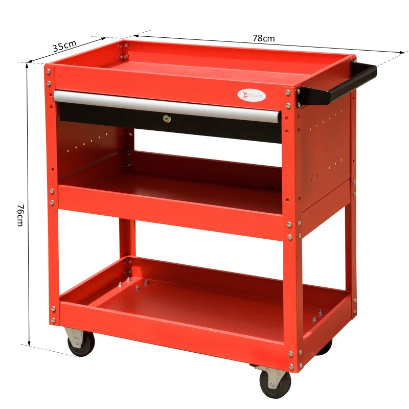 Homcom Chariot à Outils en Acier Rouge et Noir 78 x 35 x 76 cm